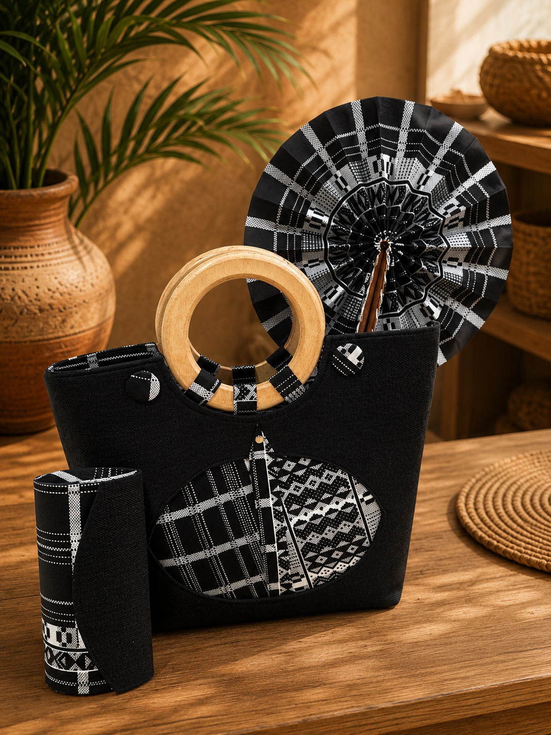 Ensemble Sac & Éventail Africain