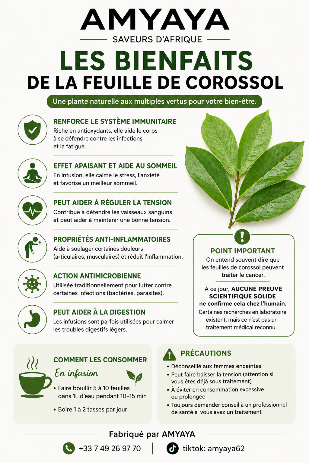 Poudre de Feuilles de Corossol 150 g – 100 % Naturelle