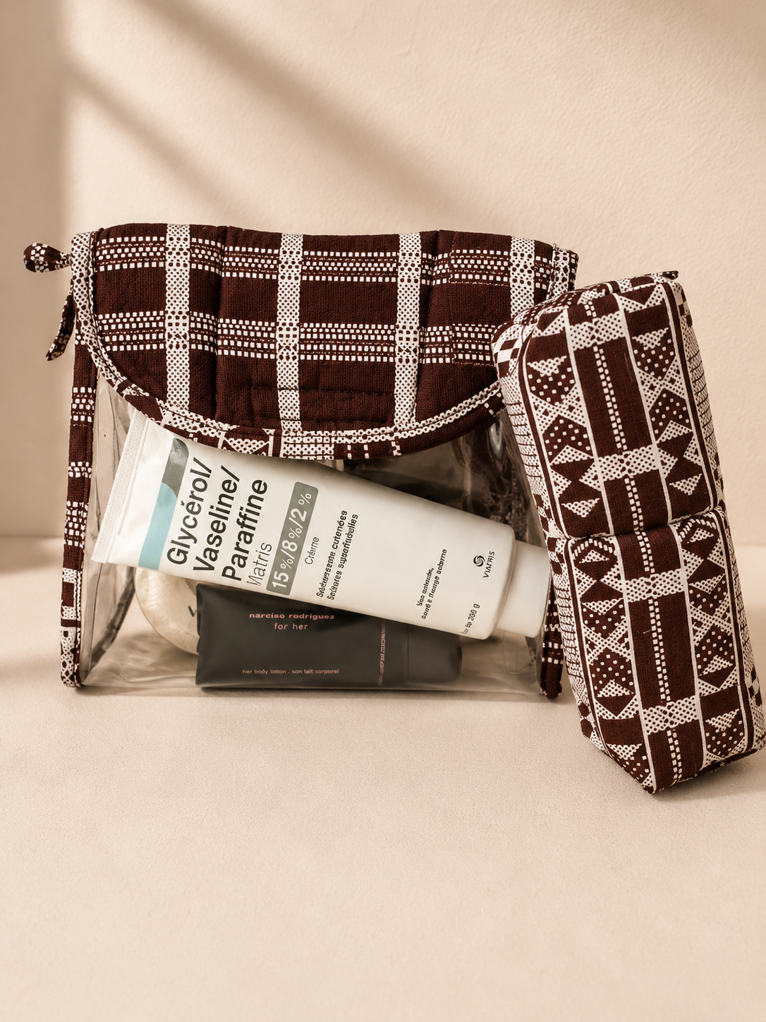 Ensemble Trousse de Toilette & Étui Bordeaux-Blanc