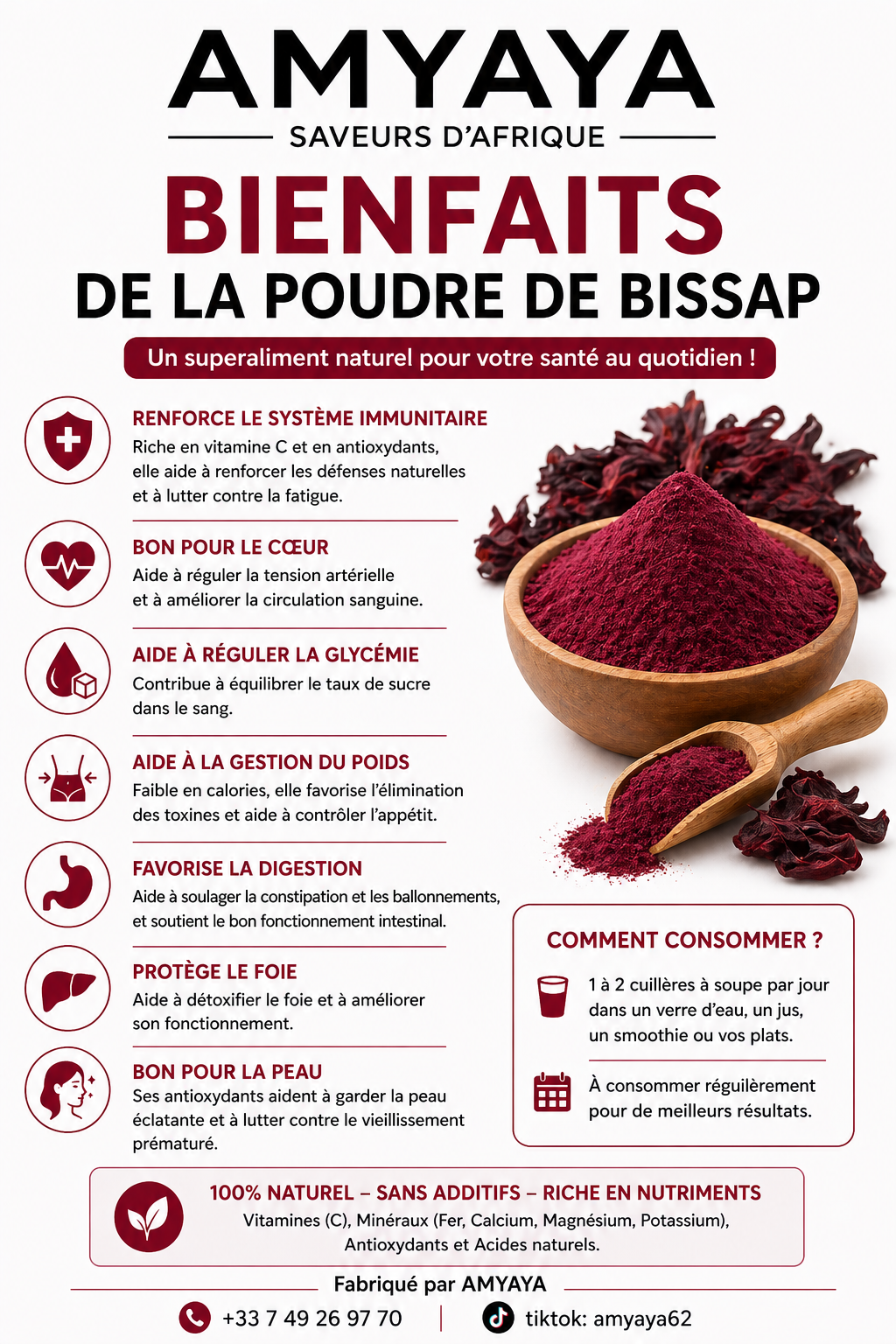 Poudre de Bissap 200 g – 100 % Naturelle | Hibiscus en poudre