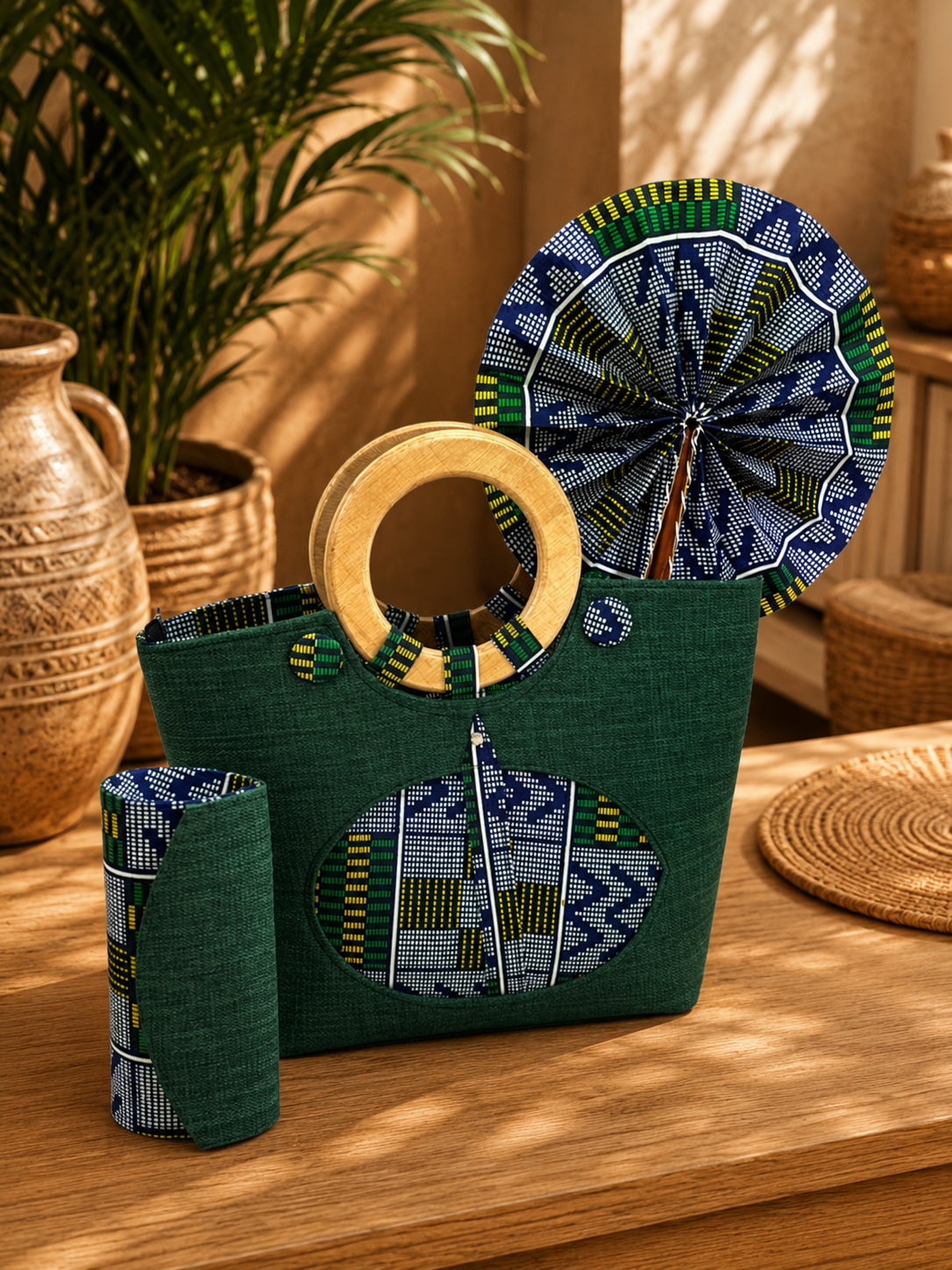 Ensemble Sac & Éventail Africain