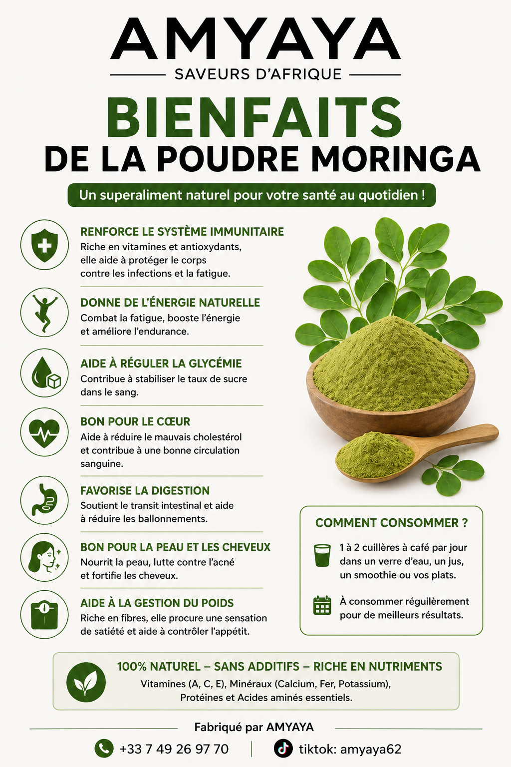 Poudre de Moringa 150 g – 100 % Naturelle
