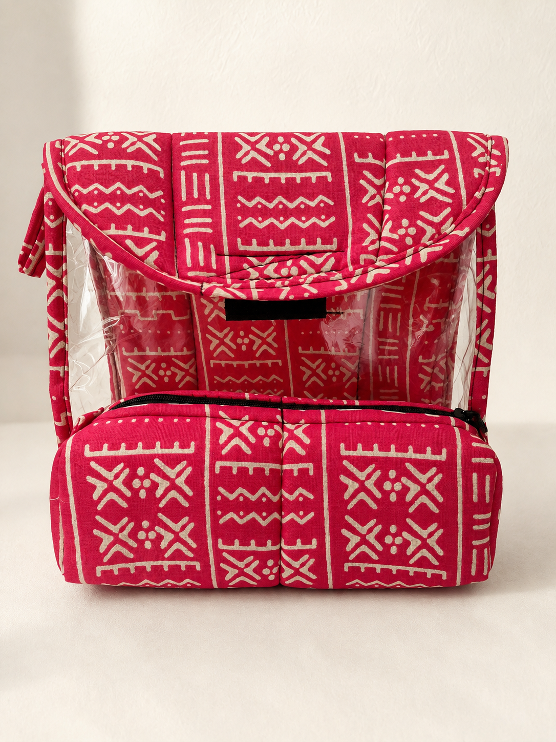 Ensemble Trousse de Toilette & Étui Rouge Bogolan