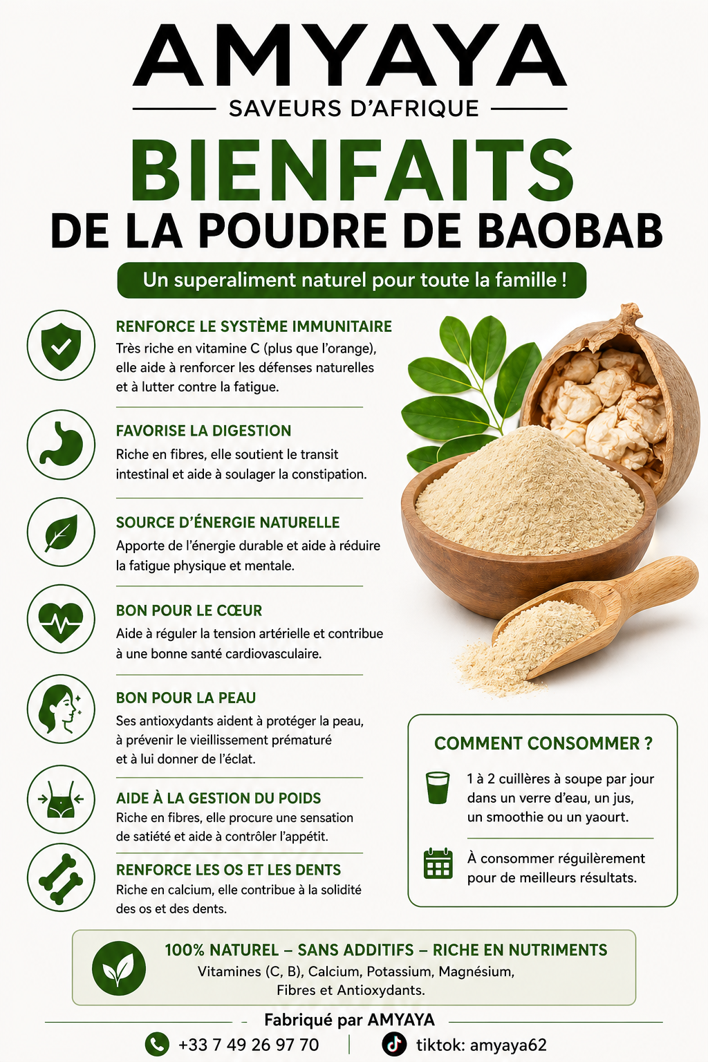 Poudre de Baobab 150 g – 100 % Naturelle