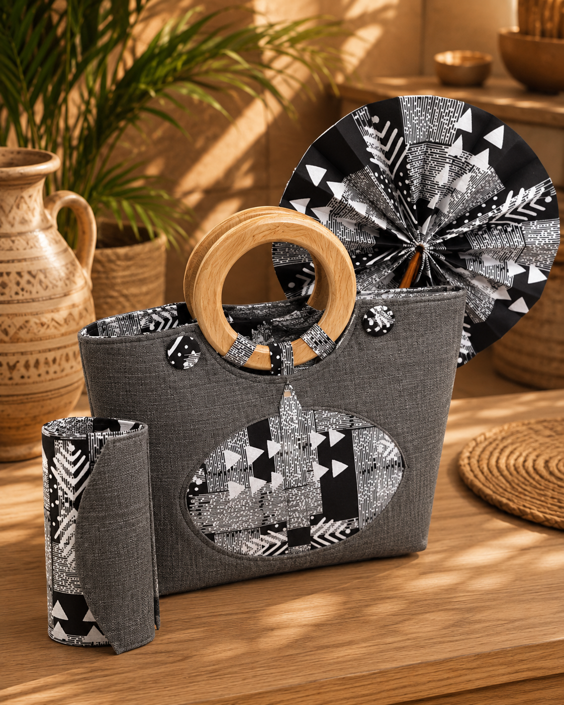Ensemble Sac & Éventail Africain