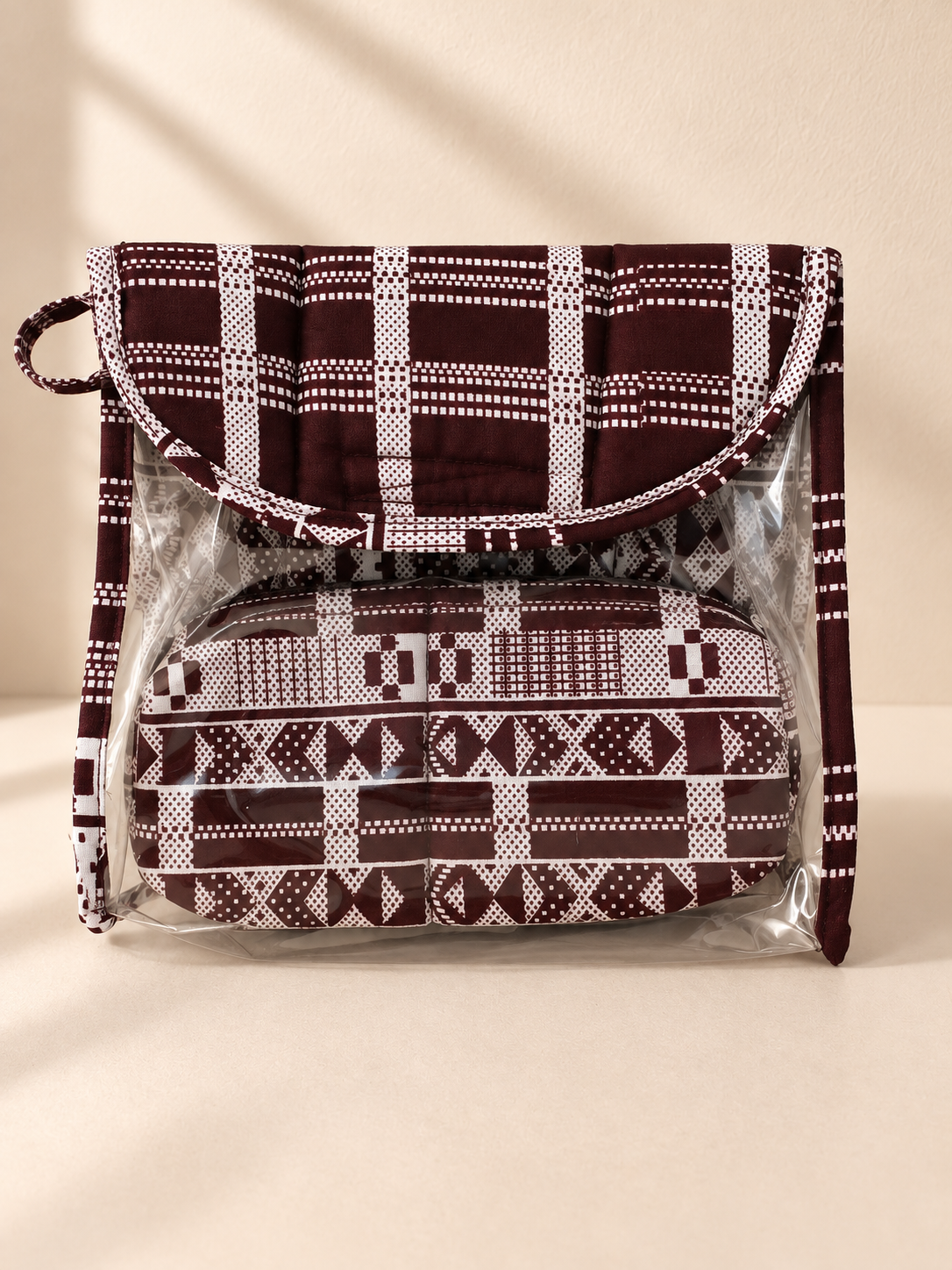 Ensemble Trousse de Toilette & Étui Bordeaux-Blanc