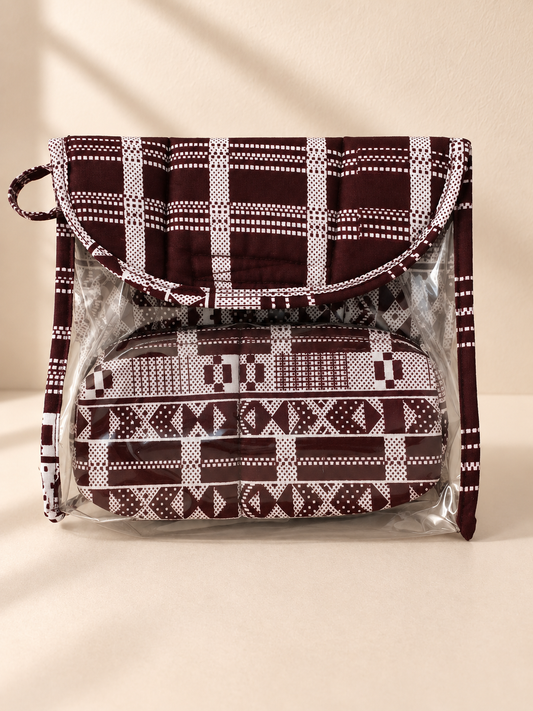Ensemble Trousse de Toilette & Étui Bordeaux-Blanc