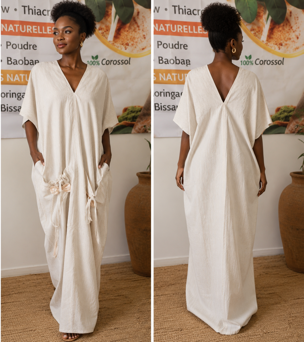 Robe Longue en Lin Rayé