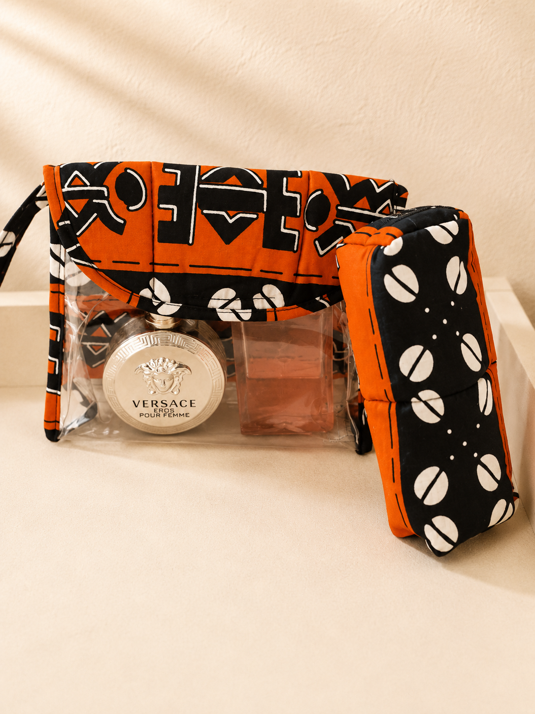 Ensemble Trousse de Toilette & Étui Orange & noir